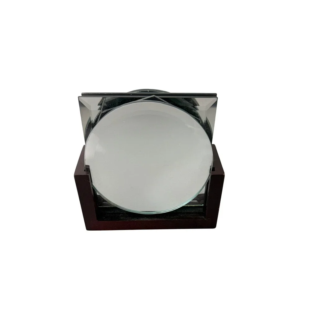 Crate & Barrel Photo Coasters Set OS Silver Mirrored Glass Beveled Geometric 7pc